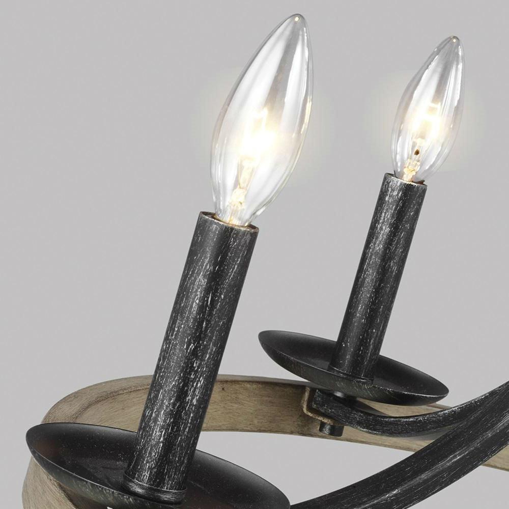 Rustic 5 Light Dimmable Farm Home Circle Metal Chandelier Oak Finish - PRHOMZ