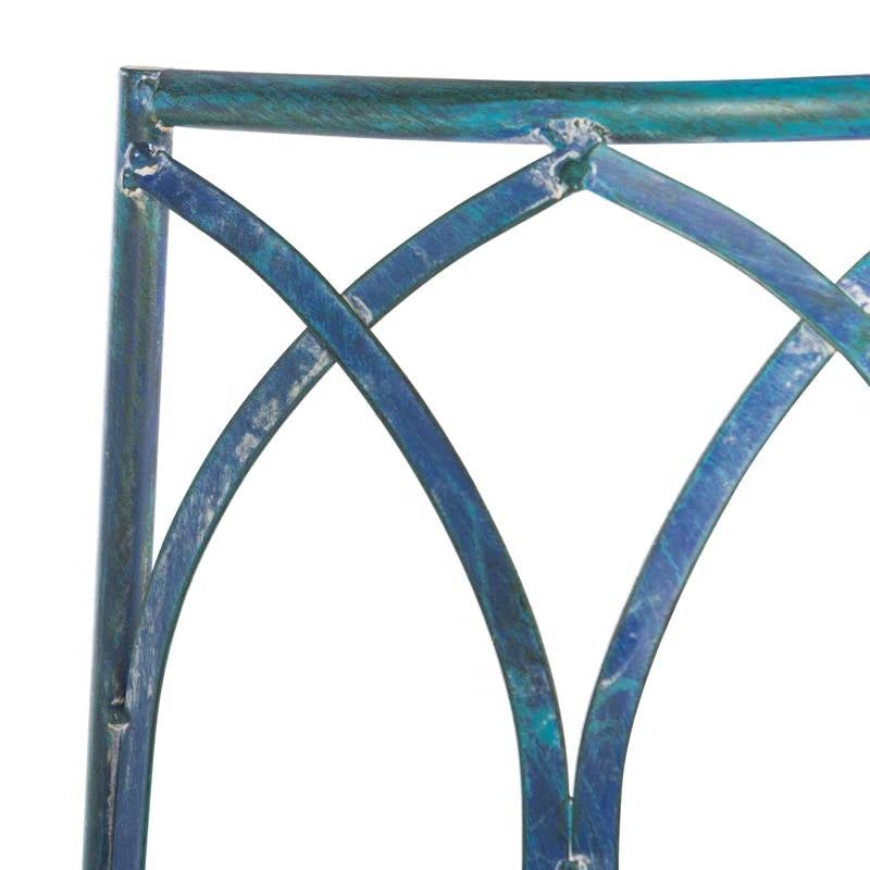 Half-Circle Outdoor Patio Garden Antique Blue Wrought Iron Tree Bench-2