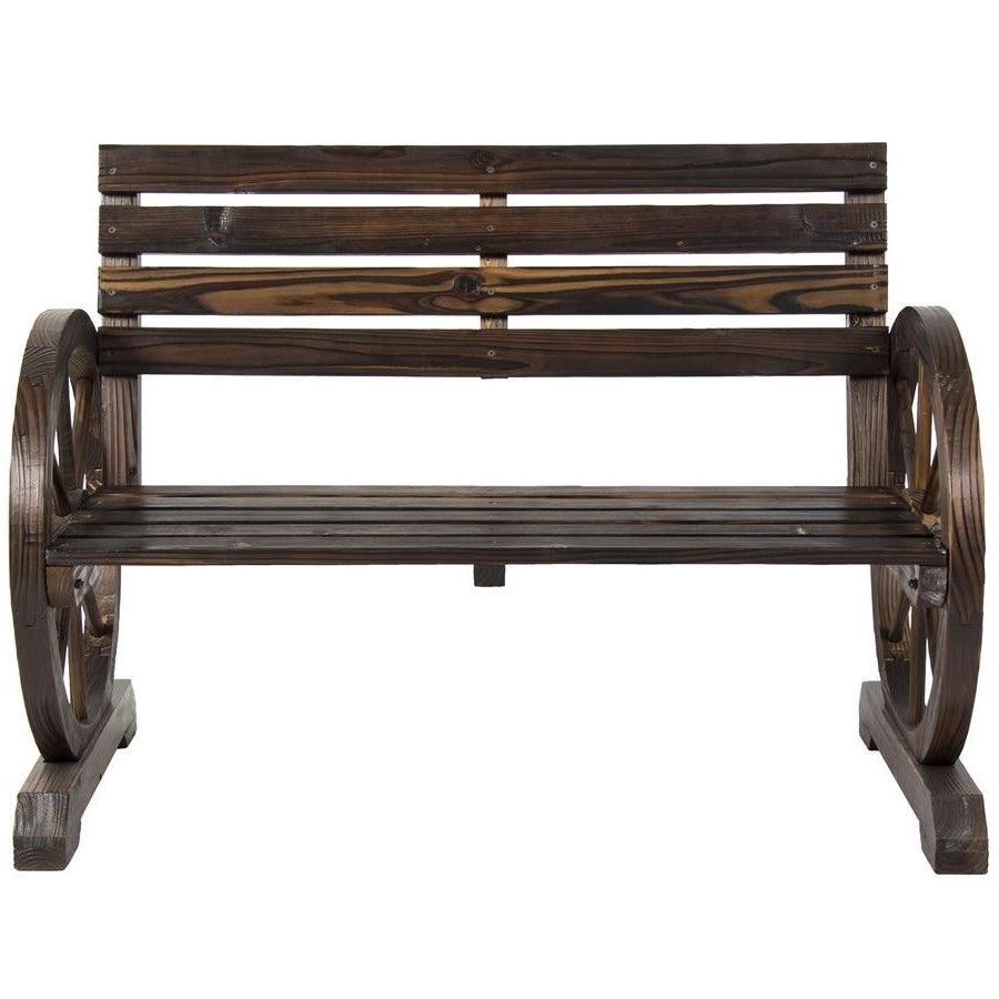 2 Person Farmhouse Wagon Wheel Wooden Bench - PRHOMZ