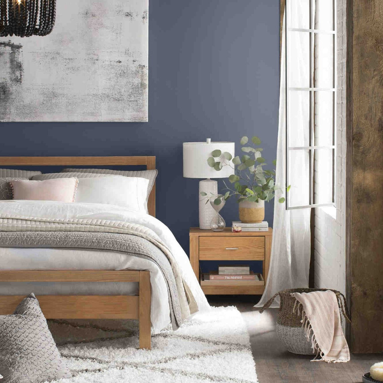 FarmHouse Traditional Rustic Acacia 1 Drawer Nightstand-1