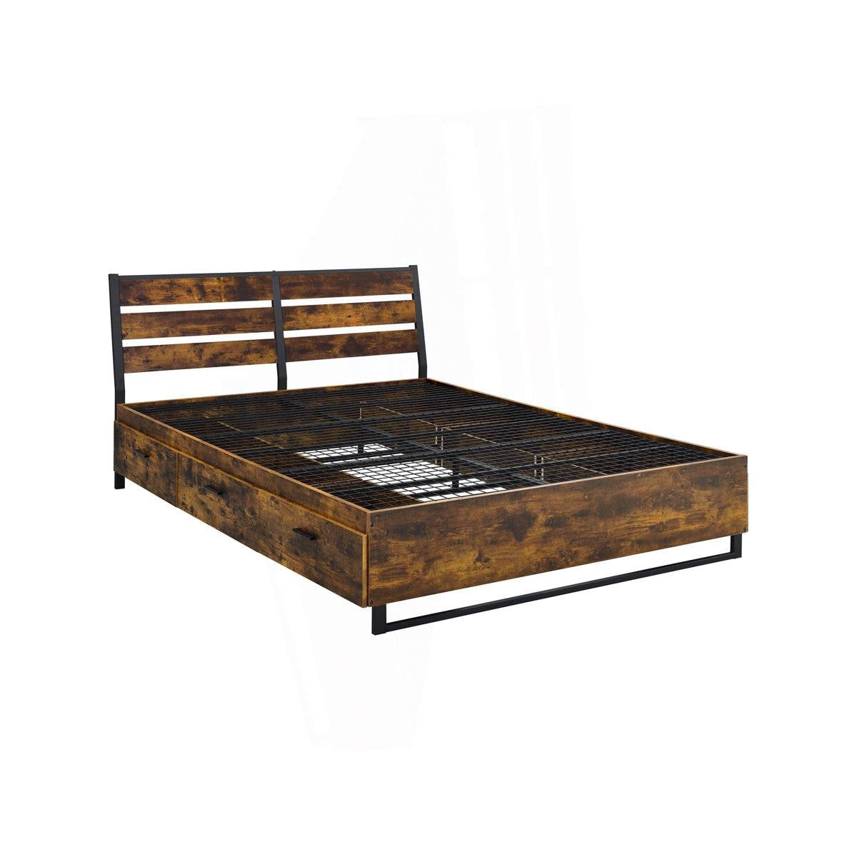 King Size Industrial Slatted Headboard Platform Bed Frame with 6 Storage Drawers-1