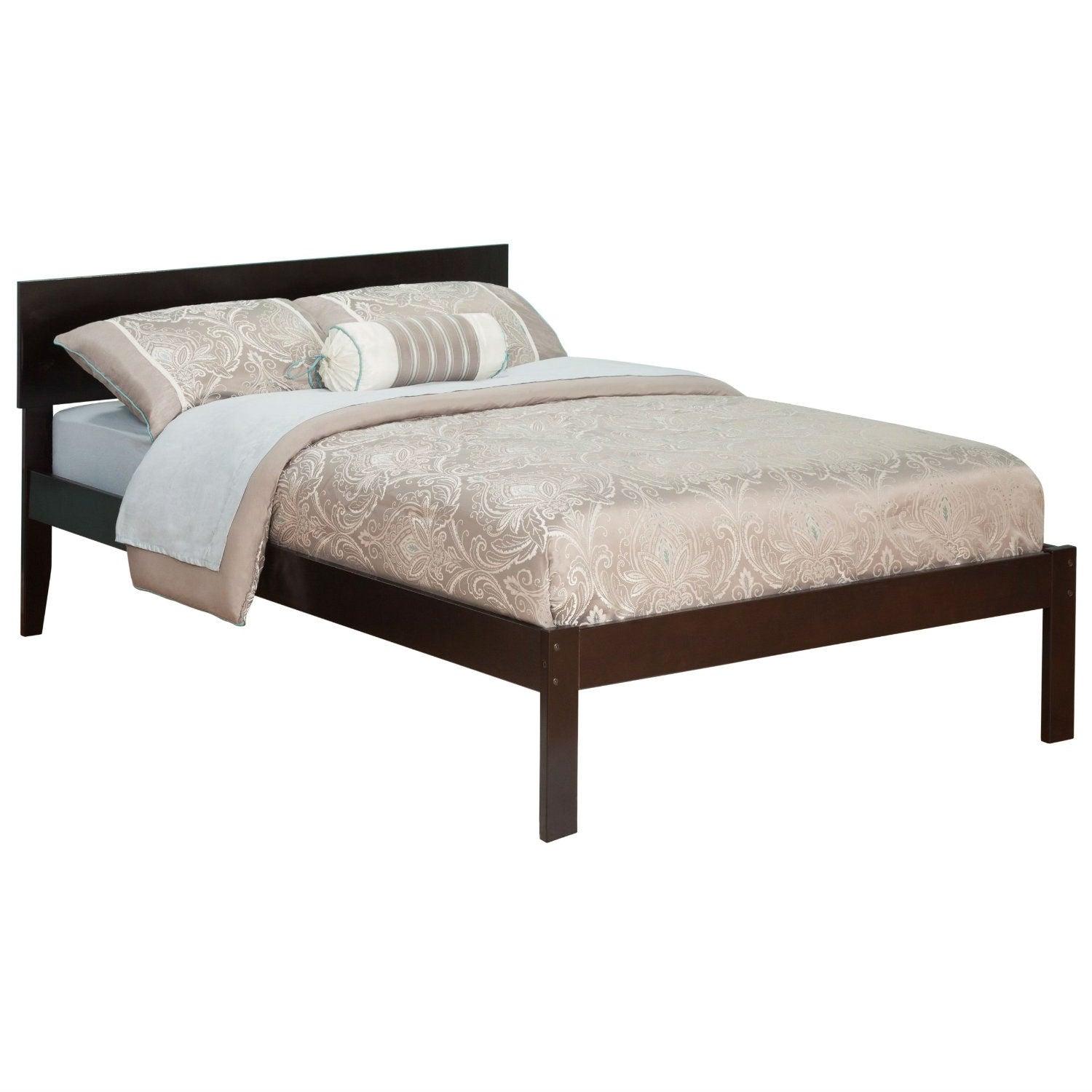 Full size Platform Bed with Headboard in Espresso Wood Finish - PRHOMZ