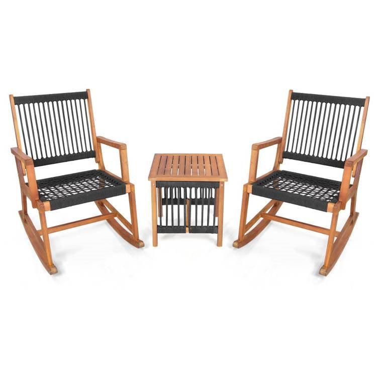 3 Piece Outdoor Wood Patio Furniture Rocking Chair Table Bistro Set - PRHOMZ
