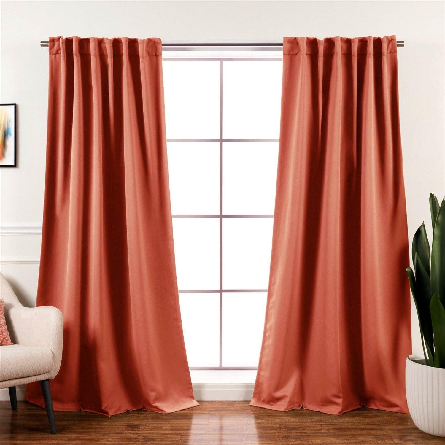 52 x 84 inch Solid Orange Apricot Thermal Blackout Curtain Panels - Set of 2 - PRHOMZ