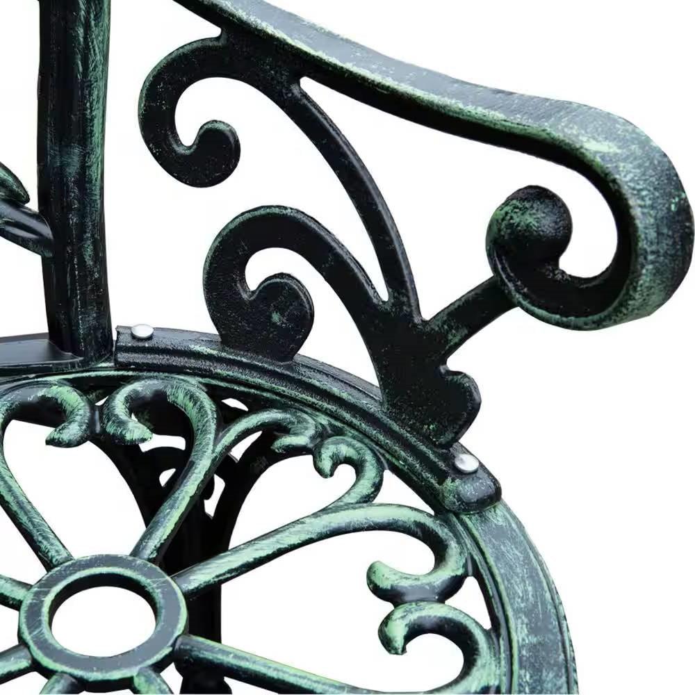 Outdoor Patio 40-inch Garden Bench with Backrest in Antique Green Metal Finish - PRHOMZ
