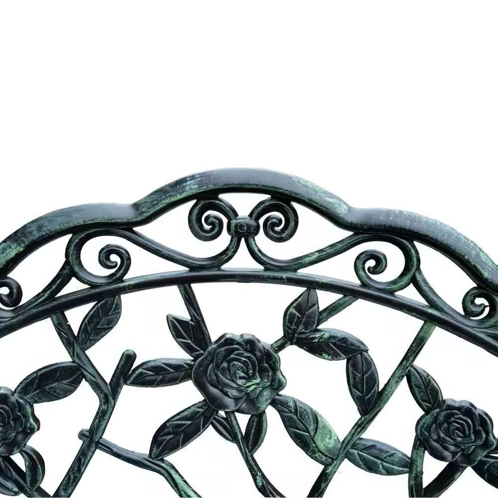 Outdoor Patio 40-inch Garden Bench with Backrest in Antique Green Metal Finish - PRHOMZ