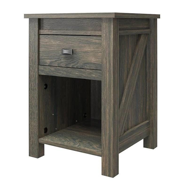 Farmhouse 1-Drawer Bedroom Nightstand with Open Shelf in Rustic Grey Oak - PRHOMZ