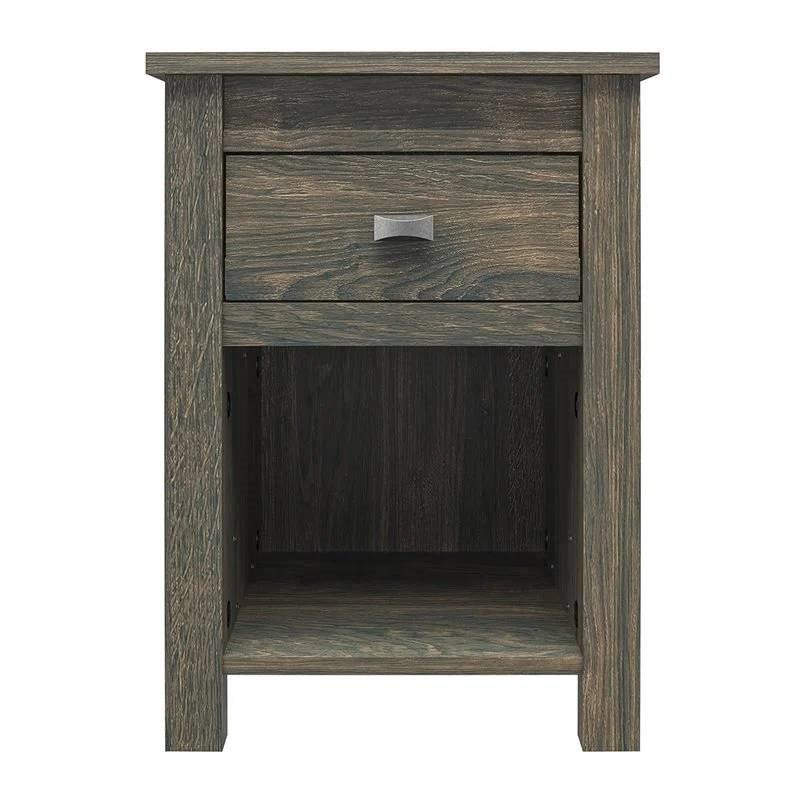 Farmhouse 1-Drawer Bedroom Nightstand with Open Shelf in Rustic Grey Oak - PRHOMZ