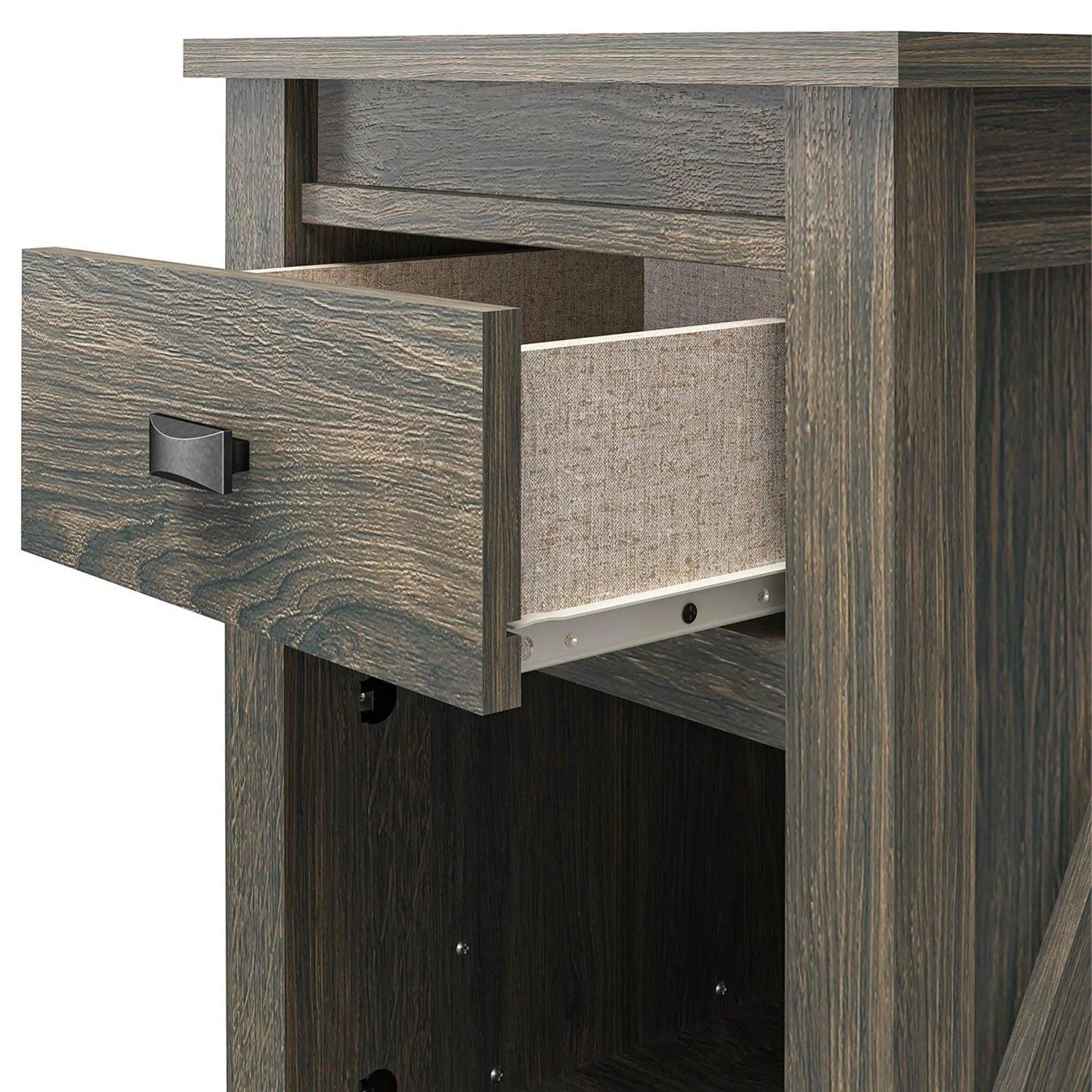 Farmhouse 1-Drawer Bedroom Nightstand with Open Shelf in Rustic Grey Oak - PRHOMZ