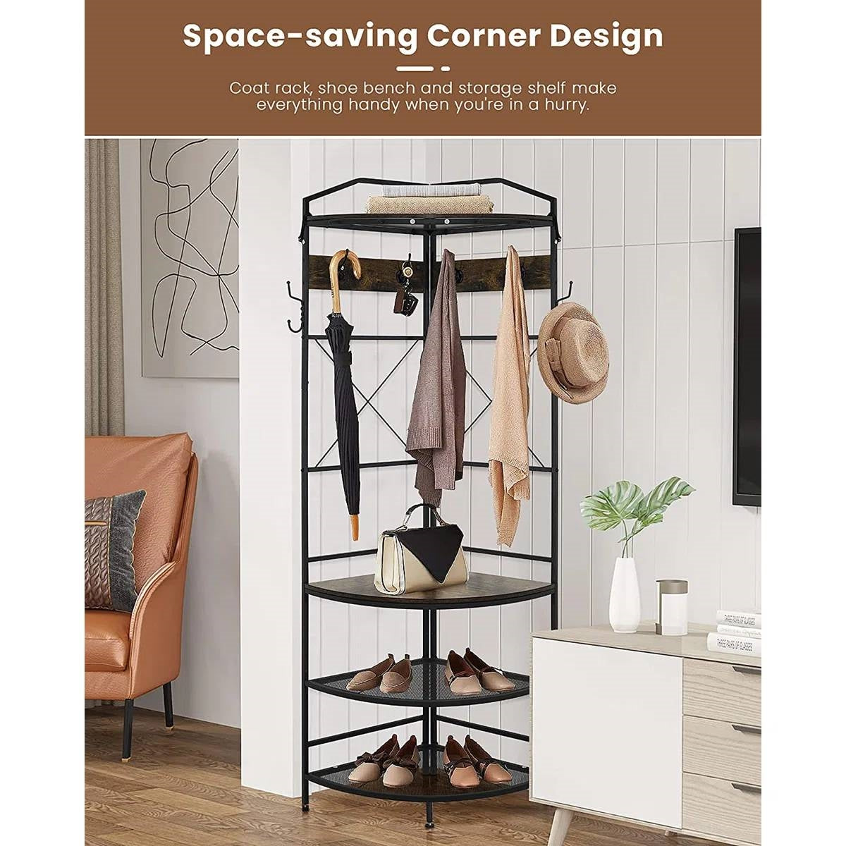 Modern Corner Entryway Hall Tree Shoe Storage Bench Coat Rack-1