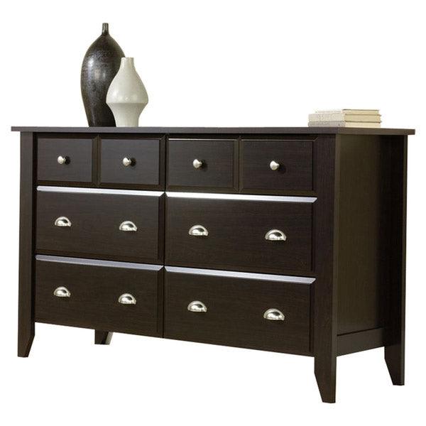 Dark Brown Wood 6-Drawer Wardrobe Dresser - PRHOMZ