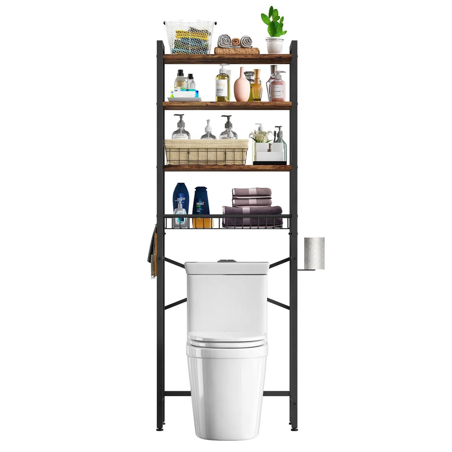 Over the Toilet Storage Freestanding Industrial Metal Wood Shelving Unit-2