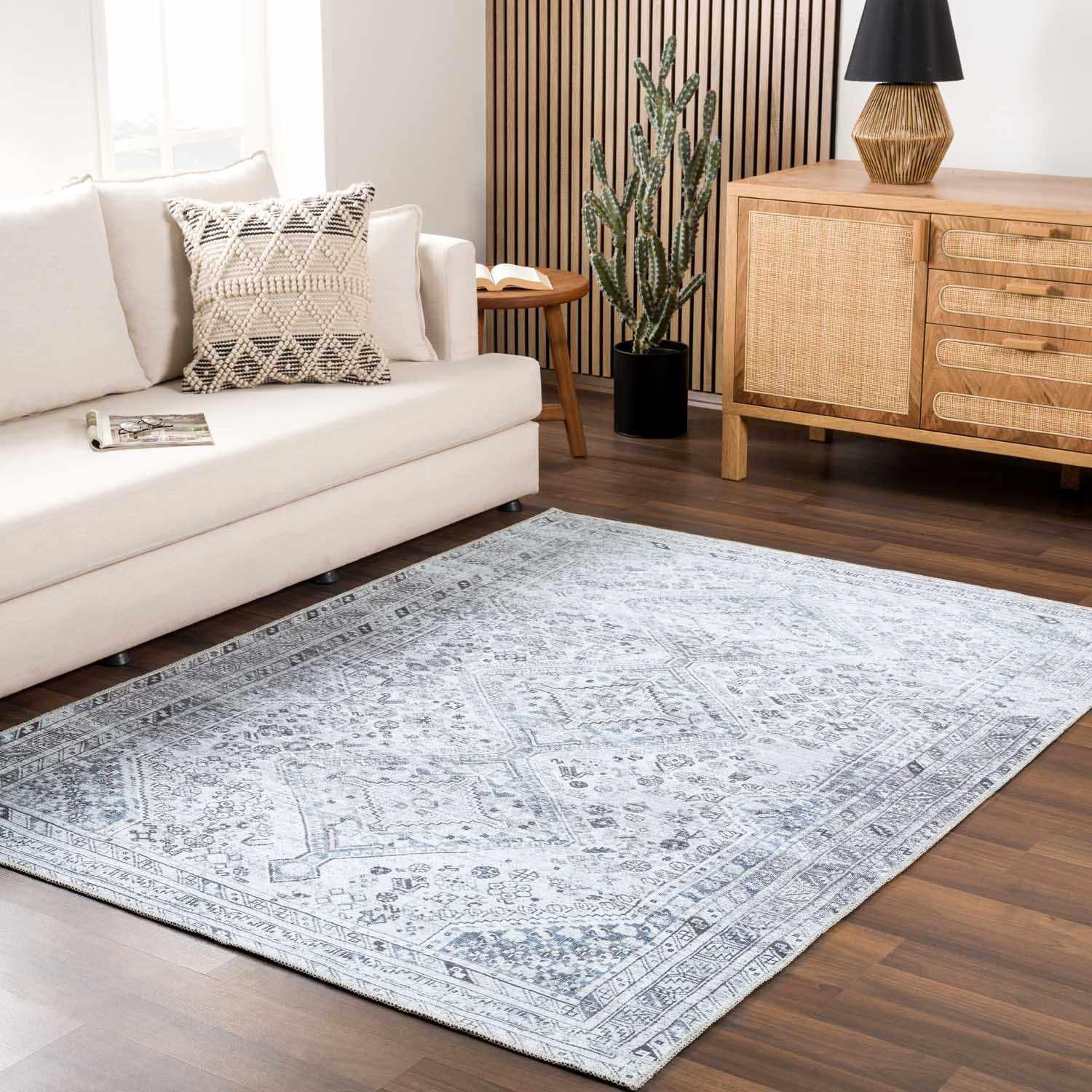 Barny Gray Washable Area Rug - PRHOMZ
