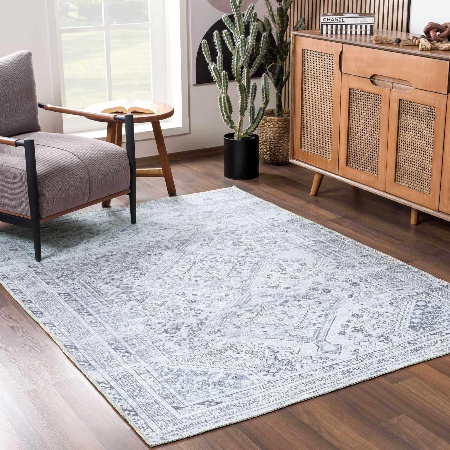 Barny Gray Washable Area Rug - PRHOMZ