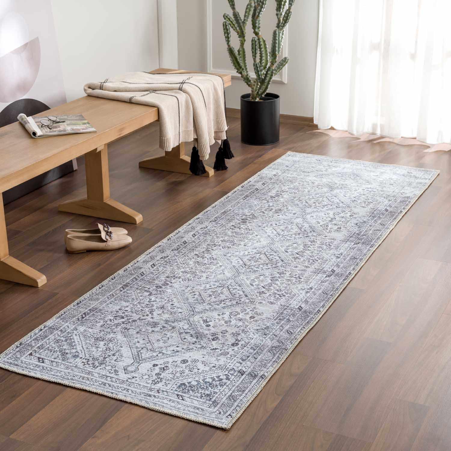Barny Gray Washable Area Rug - PRHOMZ