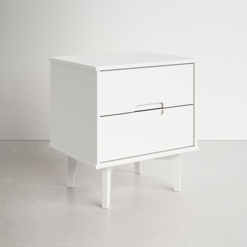 FarmHouse 2 Drawer Solid Wood Nightstand White - PRHOMZ