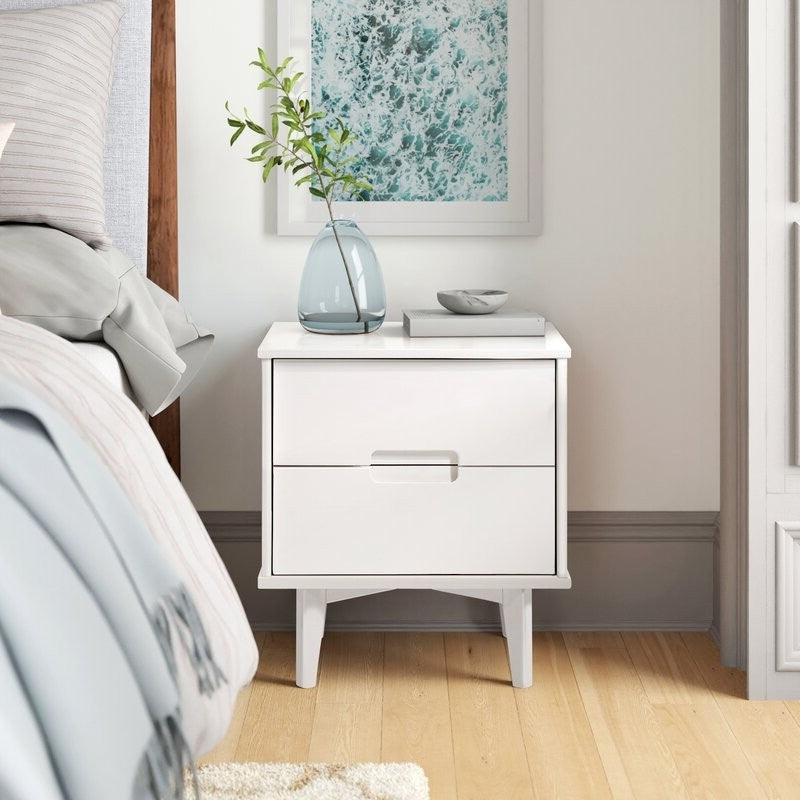 FarmHouse 2 Drawer Solid Wood Nightstand White - PRHOMZ