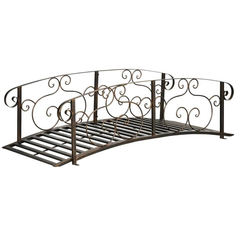 Outdoor Vintage Bronze Arch 6-ft Garden Bridge with Side-Rails-0