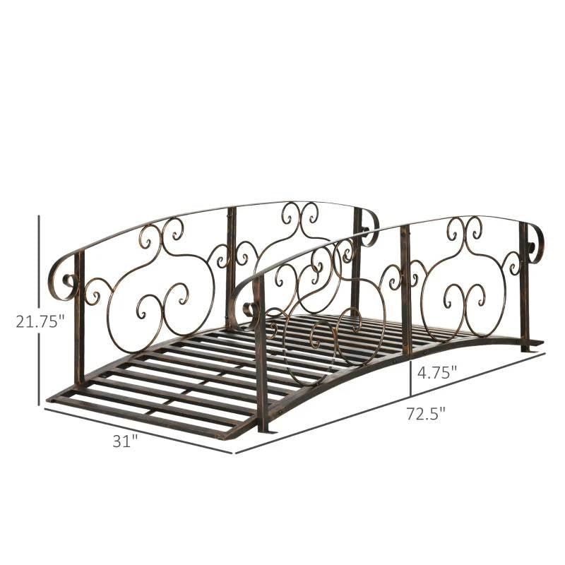 Outdoor Vintage Bronze Arch 6-ft Garden Bridge with Side-Rails-4