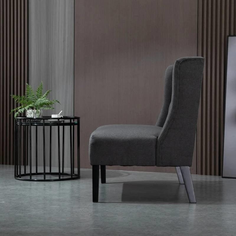 Scandinavian 2 Seater Button Tufted Loveseat Wooden Legs Gray Linen - PRHOMZ