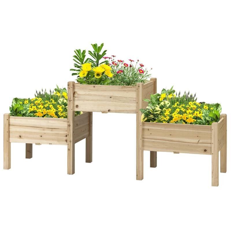 FarmHouse 3 Wooden Elevated Planter Raised Garden Beds - PRHOMZ