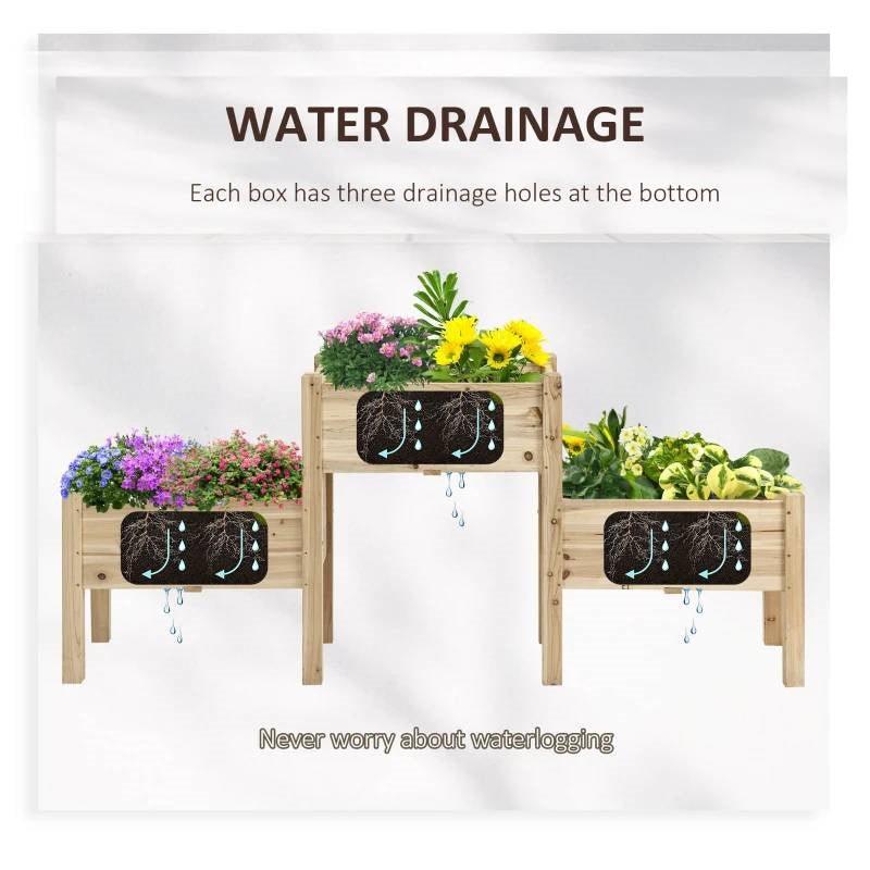 FarmHouse 3 Wooden Elevated Planter Raised Garden Beds - PRHOMZ