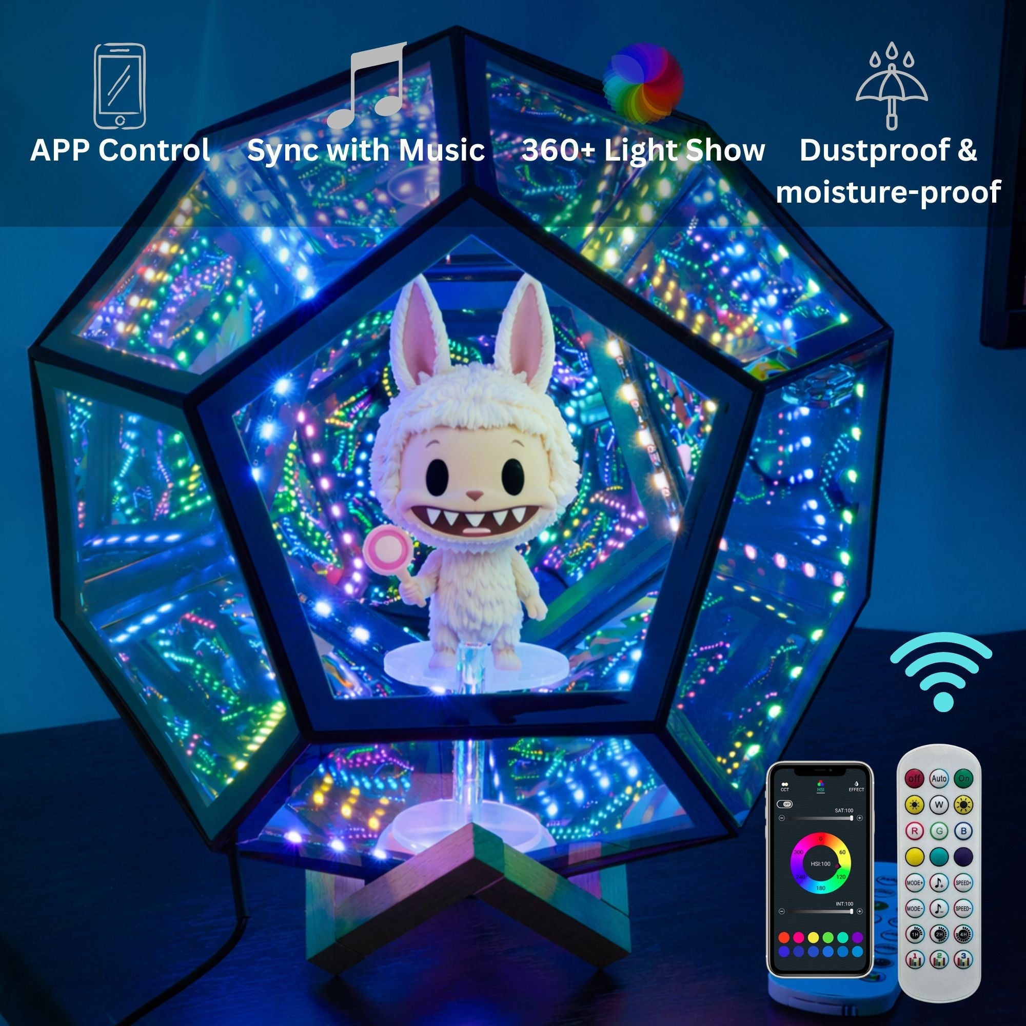 Acrylic Display Case with infinity RGB Light, Dustproof Showcase Storage for Collectibles and Action Figures Mini Toys