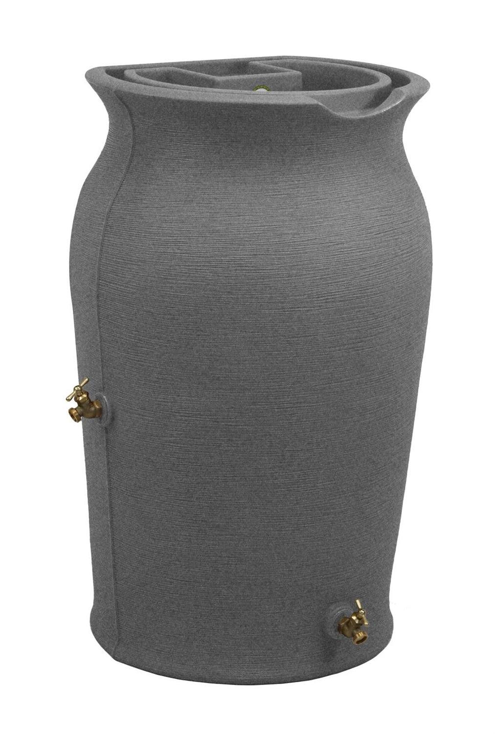 Dark Grey Granite 50-Gallon Plastic Urn Rain Barrel with Planter Top - PRHOMZ