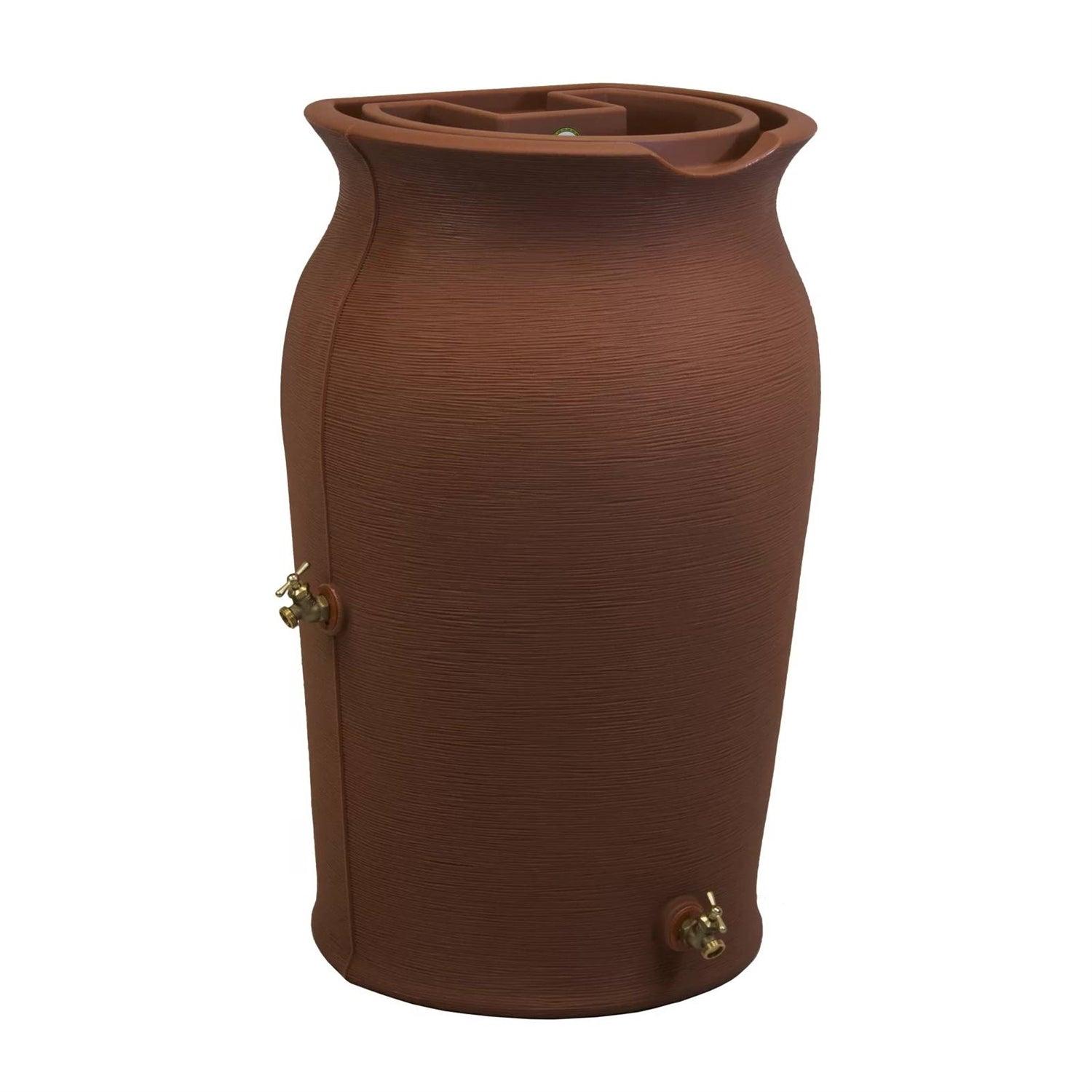 Terra Cotta 50-Gallon Plastic Urn Rain Barrel with Planter Top - PRHOMZ