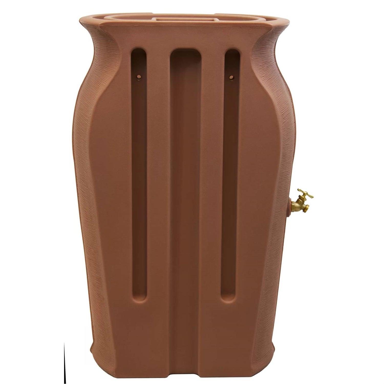 Terra Cotta 50-Gallon Plastic Urn Rain Barrel with Planter Top - PRHOMZ