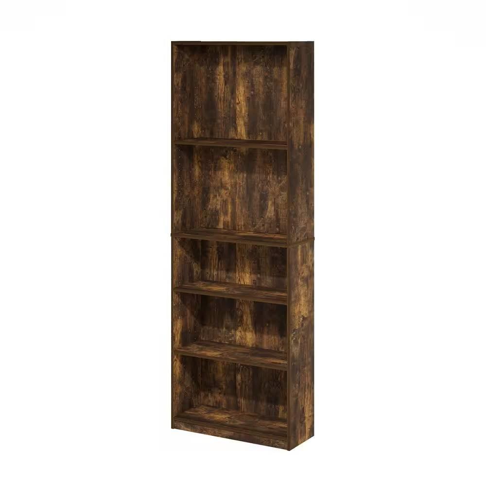 71-inch Tall 5-Shelf Bookcase in Medium Brown Wood Finish - PRHOMZ