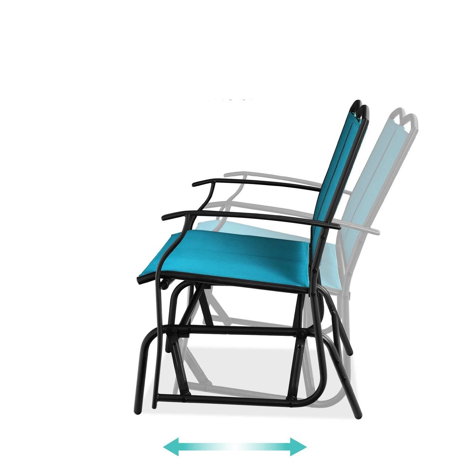 2 Seat Mesh Patio Loveseat Swing Glider Rocker with Armrests in Blue - PRHOMZ