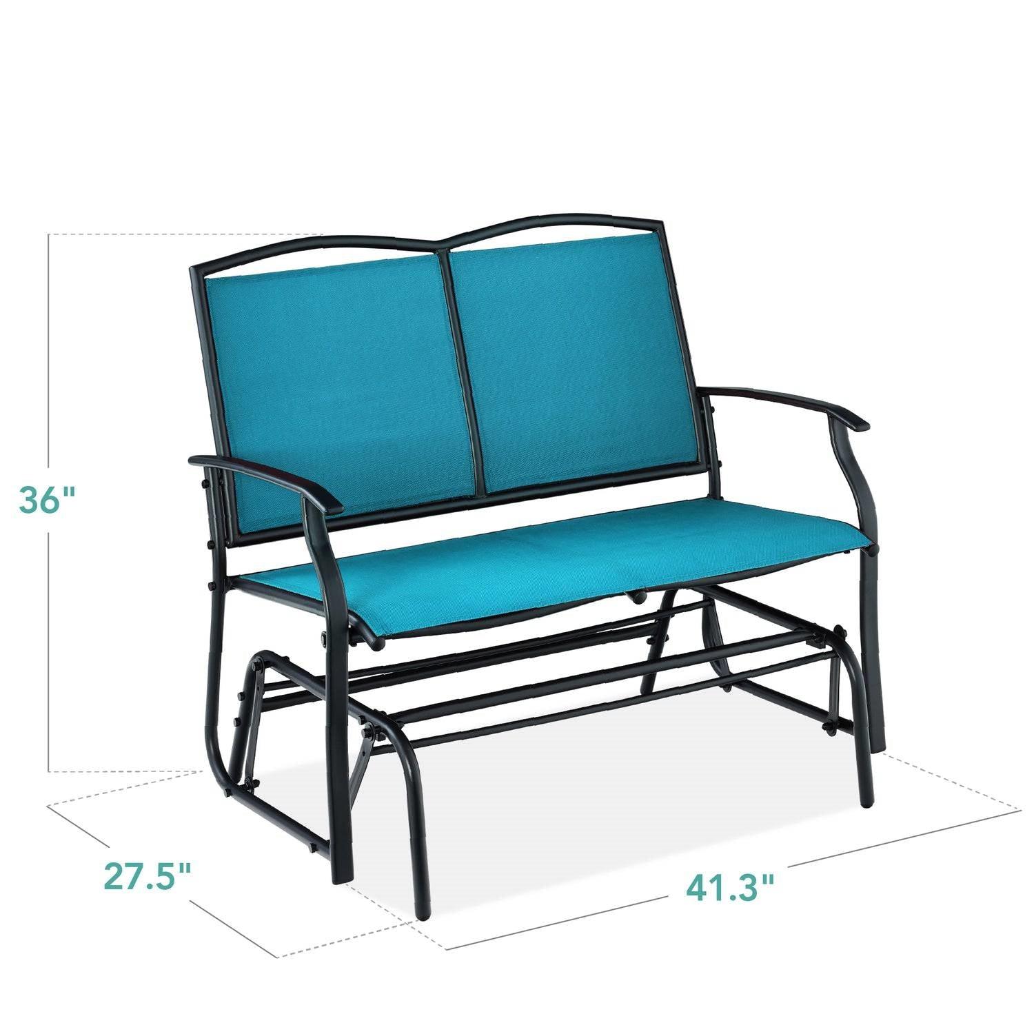 2 Seat Mesh Patio Loveseat Swing Glider Rocker with Armrests in Blue - PRHOMZ