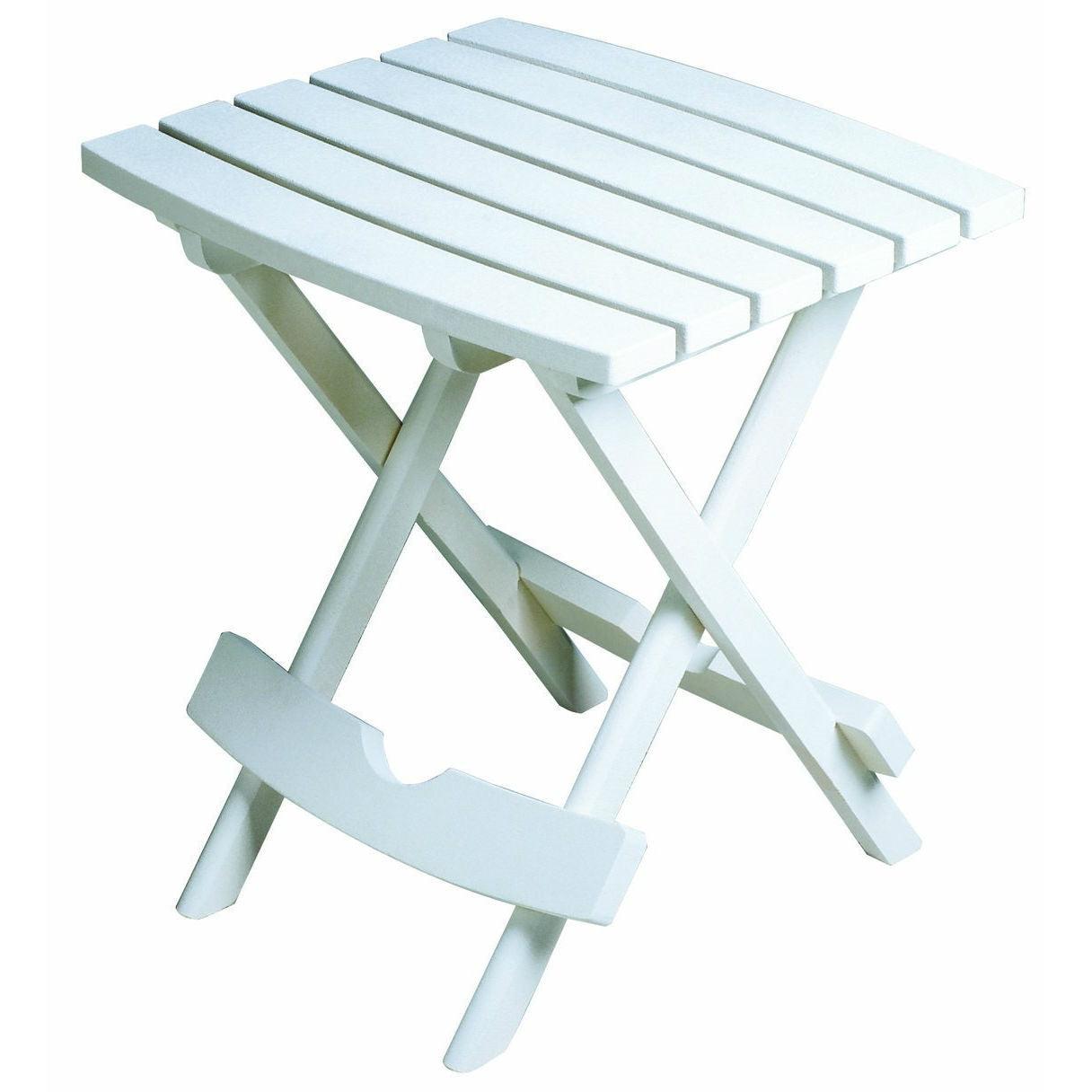 Outdoor Fast Folding Patio Side Table, White Weather Resistant Resin - PRHOMZ