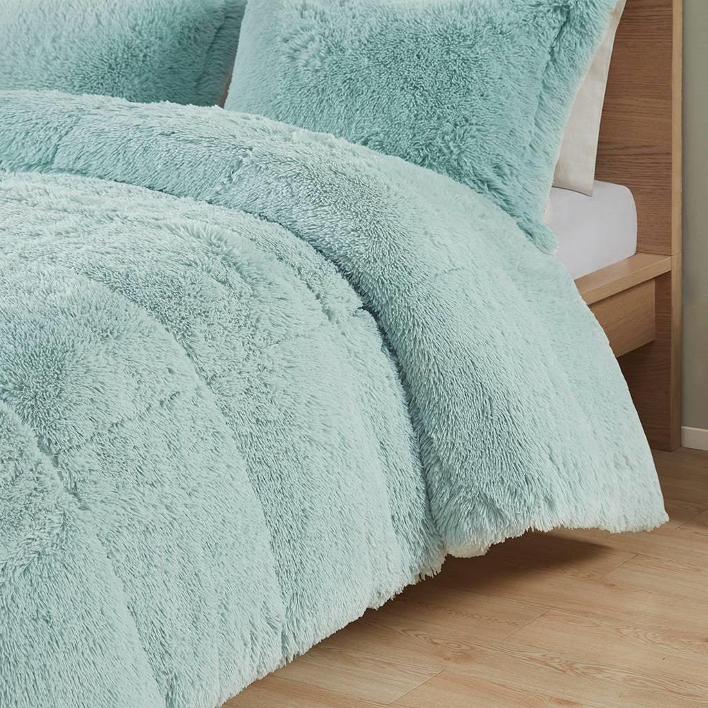 Twin/Twin XL Soft Sherpa Faux Fur 2-Piece Comforter Set in Light Teal Blue - PRHOMZ