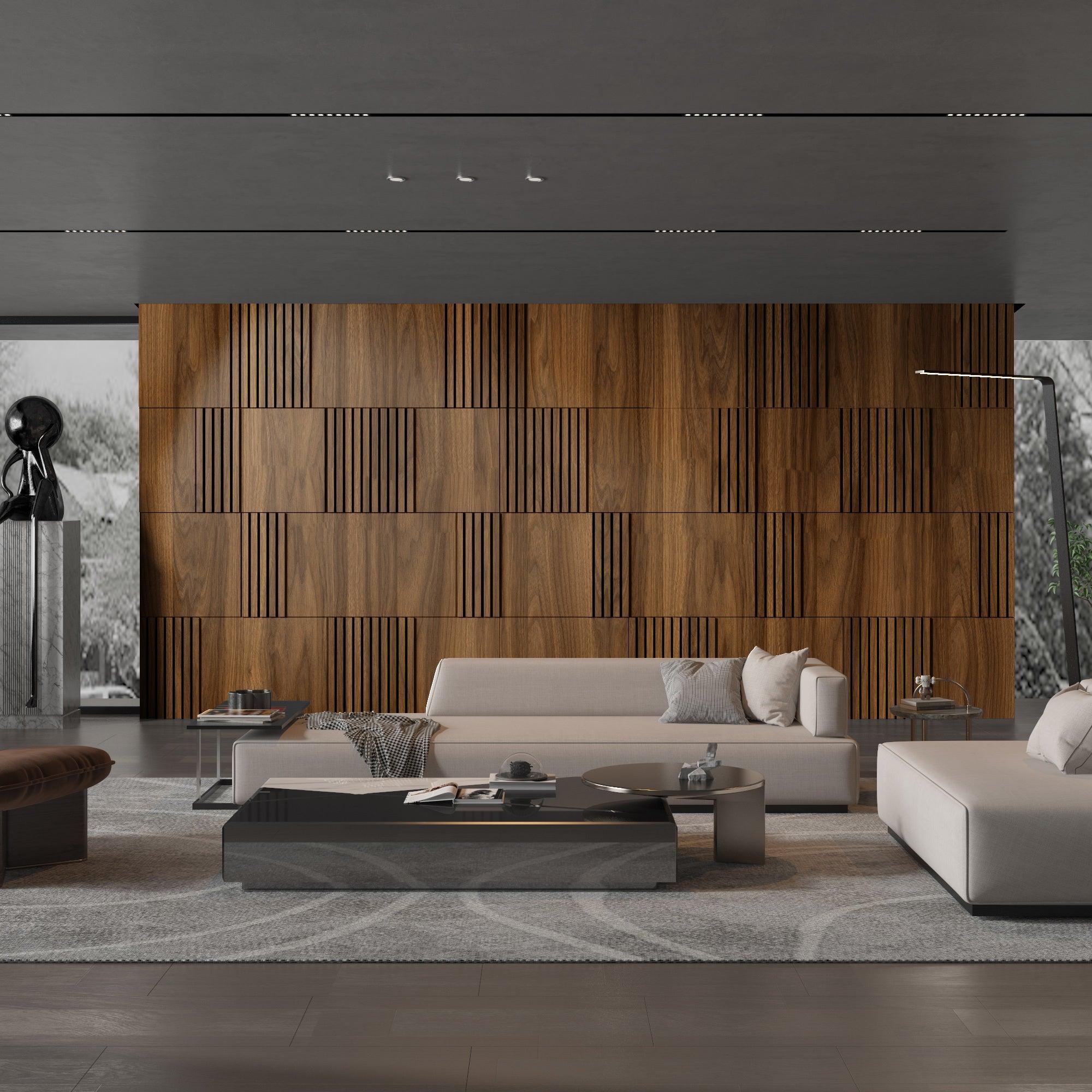 Modular Dark Wood 3D Wall Panels - PRHOMZ