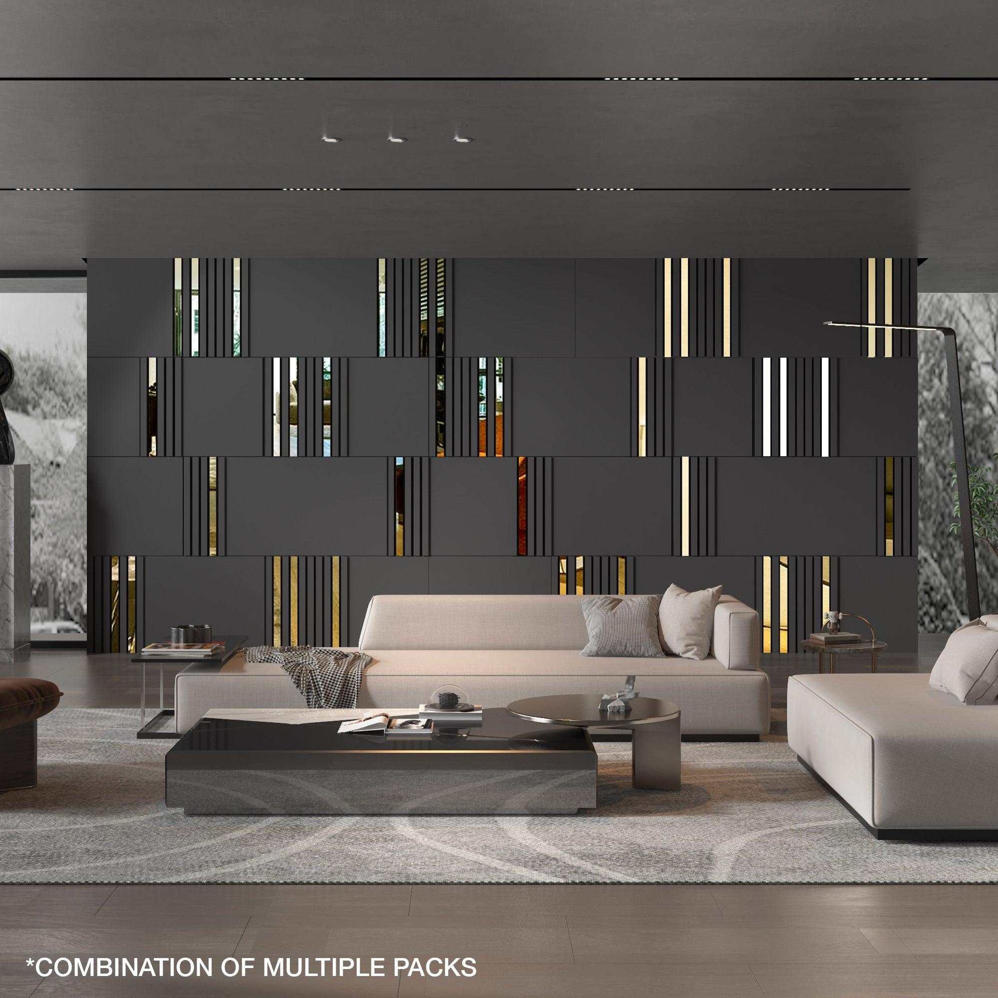 Modular Dark Grey & Gold Mirror Wall Panels - PRHOMZ