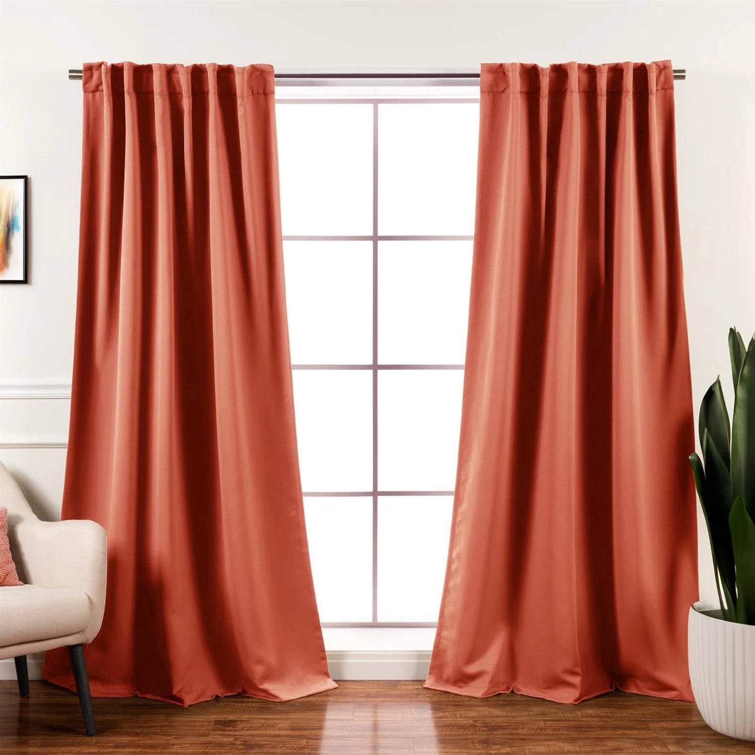 52 x 96 inch Solid Orange Apricot Thermal Blackout Curtain Panels - Set of 2-0