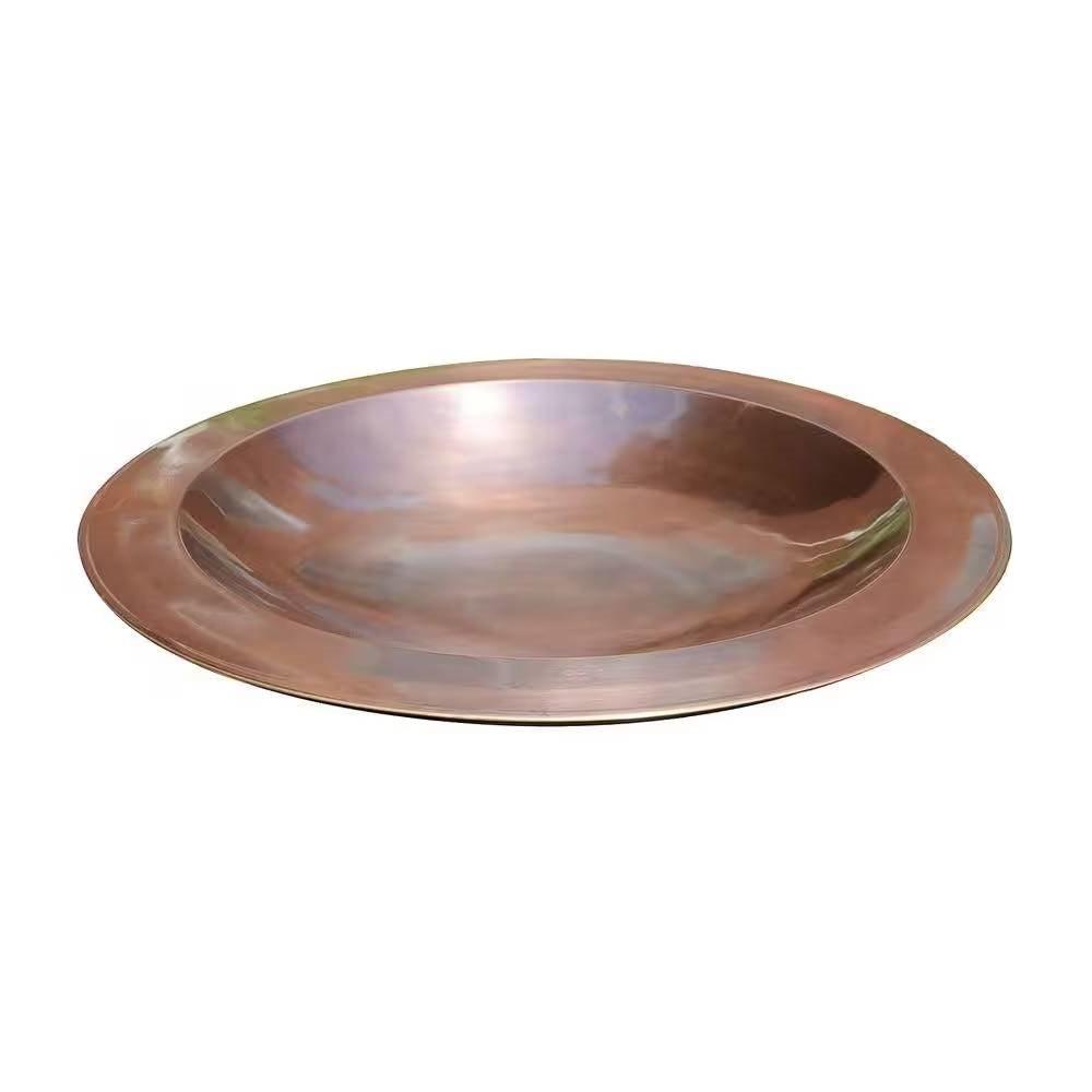 24-inch Diameter Round Copper Plated Brass Large Bird Bath Rimmed Bowl Birdbath - PRHOMZ