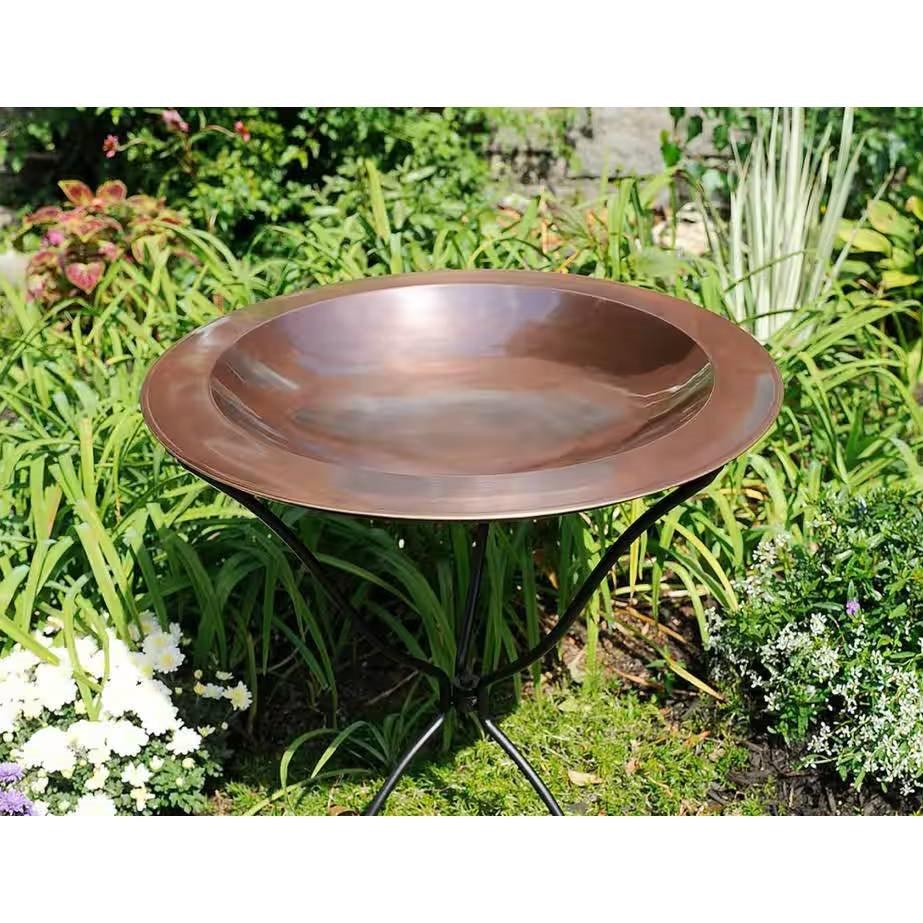 24-inch Diameter Round Copper Plated Brass Large Bird Bath Rimmed Bowl Birdbath - PRHOMZ