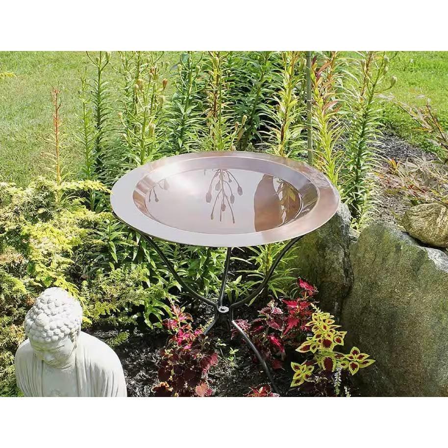 24-inch Diameter Round Copper Plated Brass Large Bird Bath Rimmed Bowl Birdbath - PRHOMZ