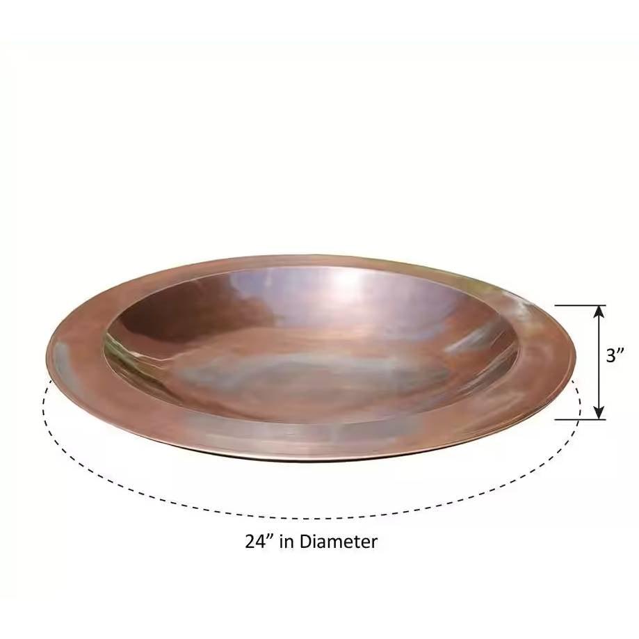 24-inch Diameter Round Copper Plated Brass Large Bird Bath Rimmed Bowl Birdbath - PRHOMZ