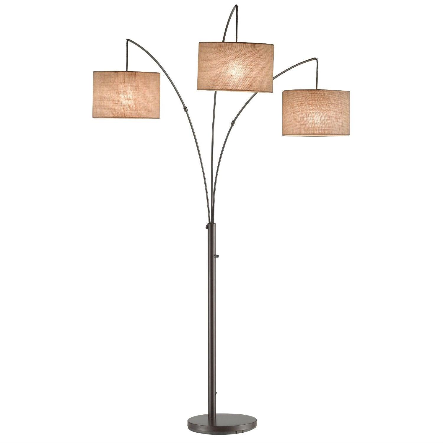 Modern 3-Light Arch Floor Lamp in Antique Bronze with Drum Style Shades - PRHOMZ