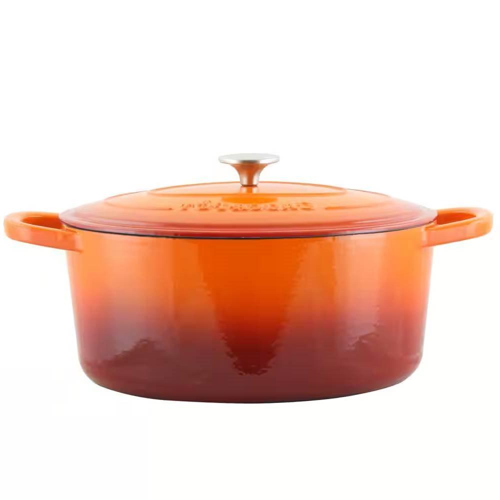 7-Quart Enameled Orange Sunburst Cast Iron Dutch Oven with Lid - PRHOMZ