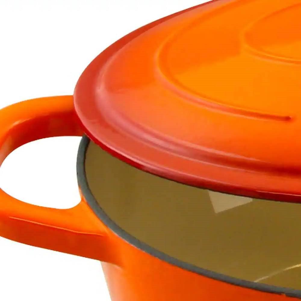 7-Quart Enameled Orange Sunburst Cast Iron Dutch Oven with Lid - PRHOMZ