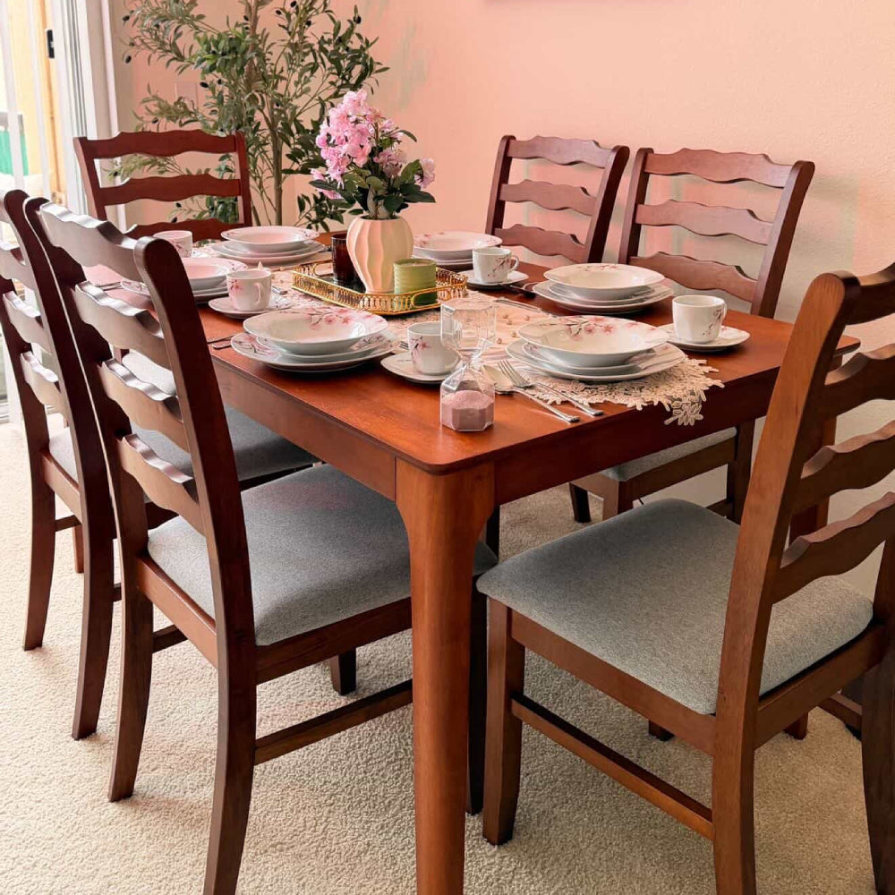 ACTU Farmhouse Dining Table Set with Upholstered Chairs for 4–6