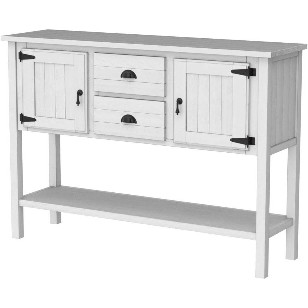 Farmhouse Solid Wood Sofa Table with Storage Drawers in Rustic White Finish - PRHOMZ