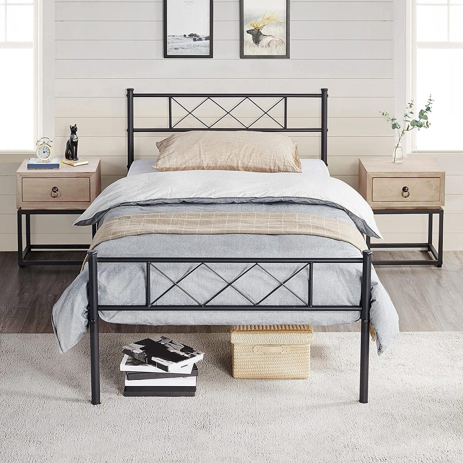 Twin Size Traditional Powder Coated Slatted Metal Platform Bed - PRHOMZ