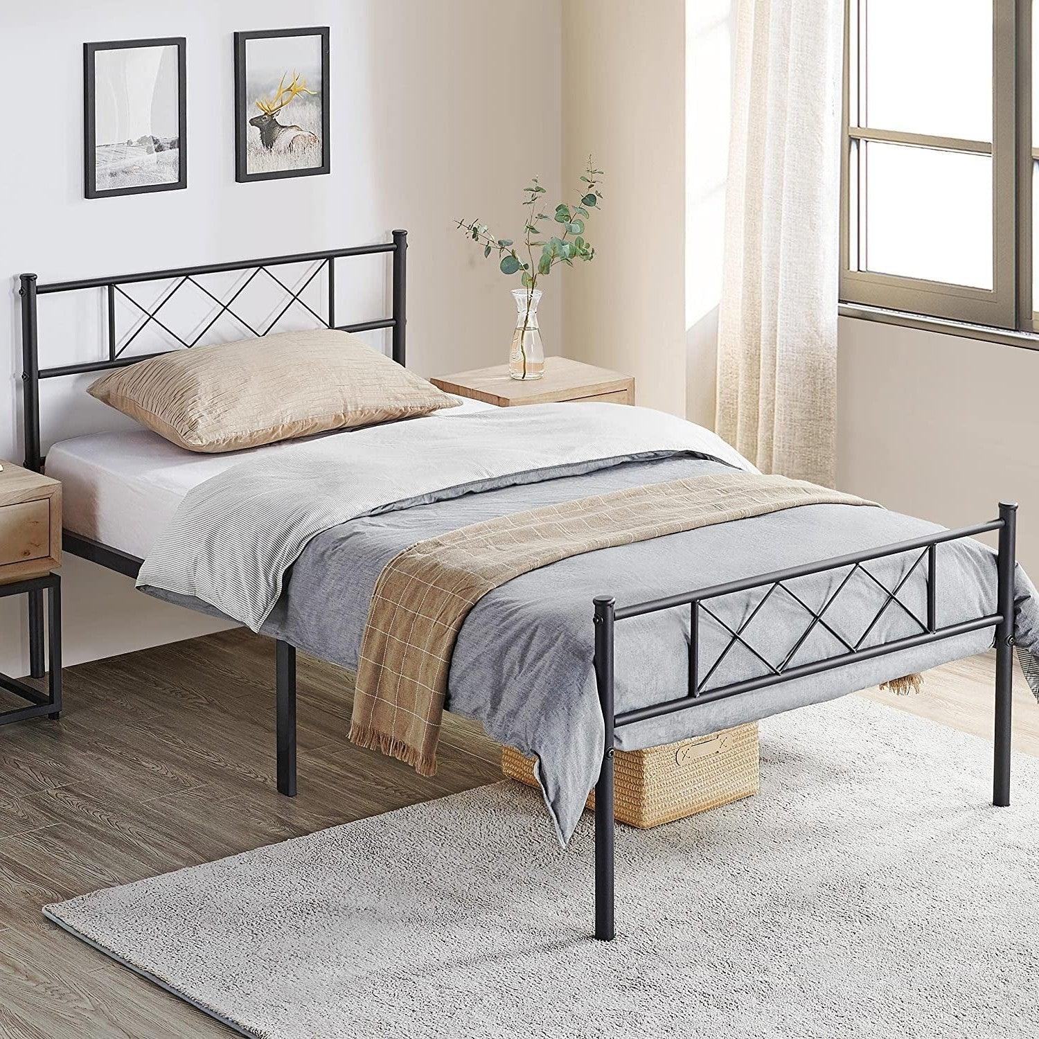 Twin Size Traditional Powder Coated Slatted Metal Platform Bed - PRHOMZ