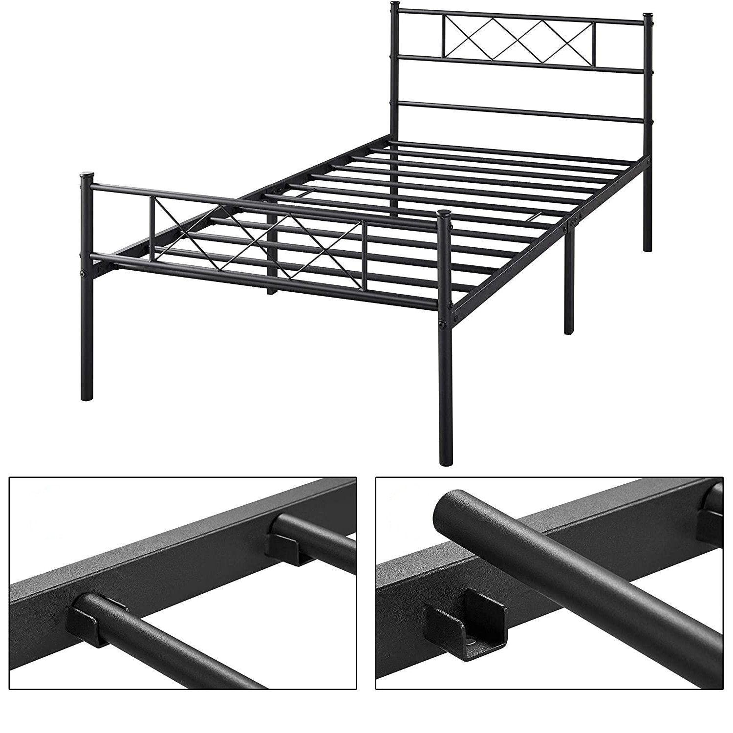 Twin Size Traditional Powder Coated Slatted Metal Platform Bed - PRHOMZ